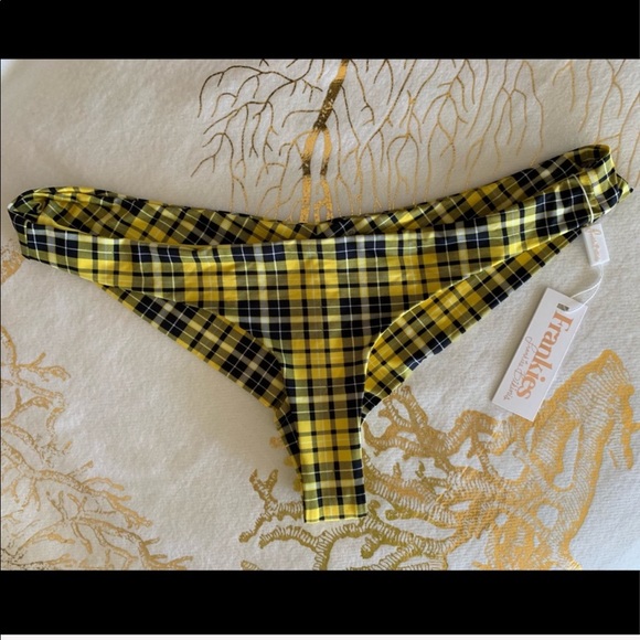 FRANKIES BIKINIS WOMEN SUMMER SWIM PLAID YELLOW BIKINI BOTTOM SIZE XL - Picture 5 of 7